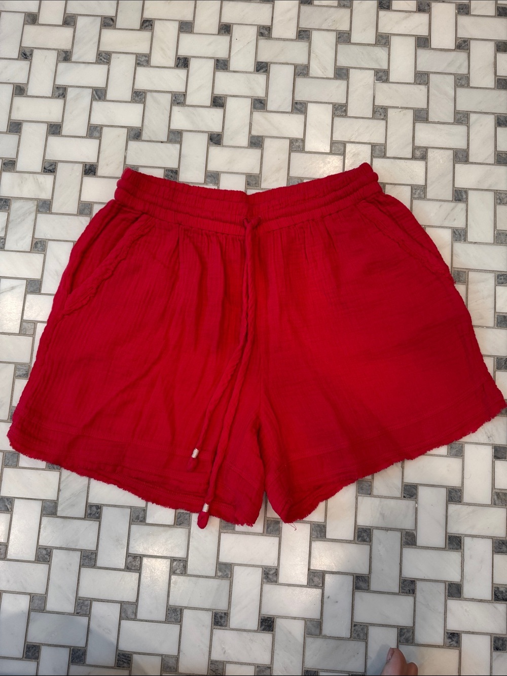 Anthropologie Red Drawstring Casual Athletic Shorts